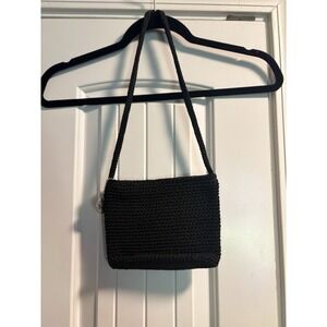 The Sak Black Crochet Shoulder Bag Woven Boho Knit Purse Summer Handbag